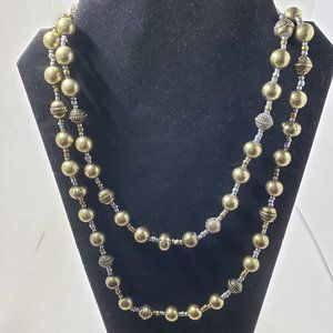 Gold tone bead necklace 47" long